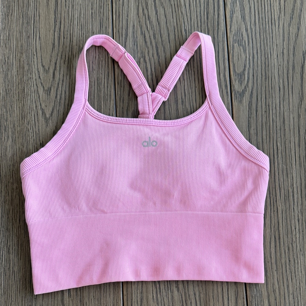 ALO Yoga Bubblegum Pink Ribbed Crop Tank - Picture 2 of 11